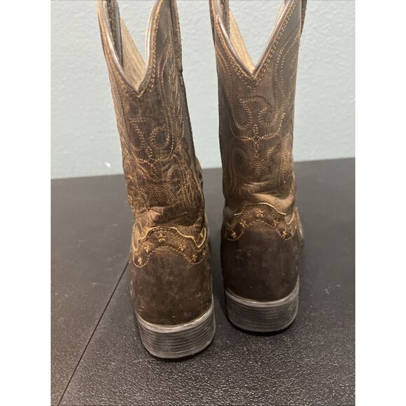 Ariat Brown Leather Cowboy Boots 4LR Youth Kids 10 Square Toe Western 10017313 - Picture 5 of 8